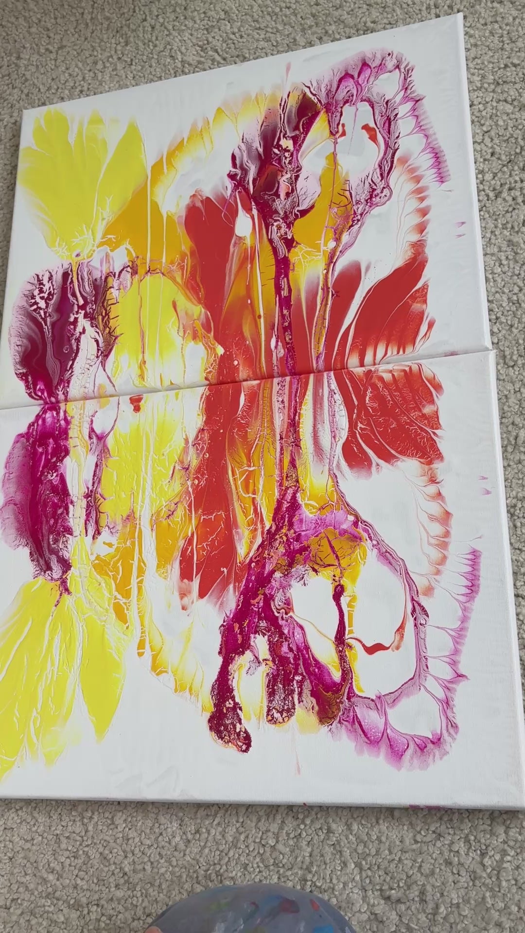 Glorious swirling warm colours - a pair of original Acrylic Abstract paintings 40 x 30 cm