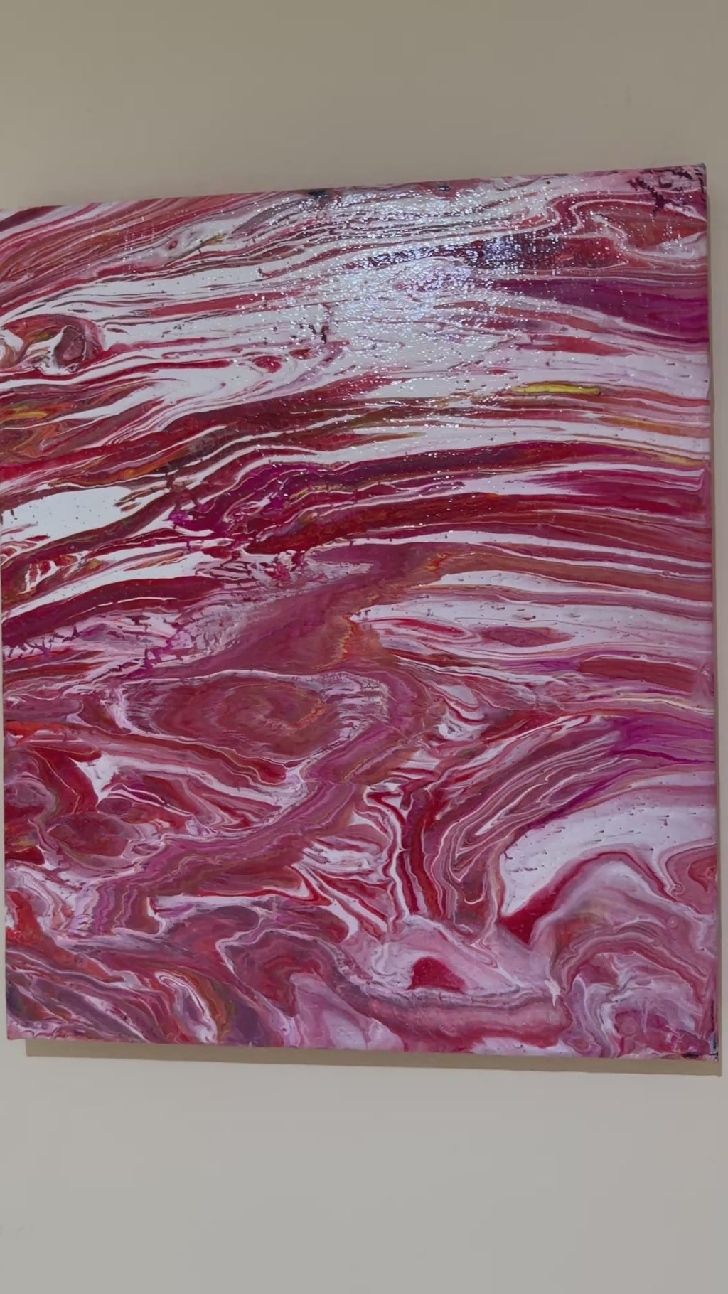 Creamy Jammy red riot Splash - Original Abstract Painting, acrylic paint pour. 30 x 25.5 cm