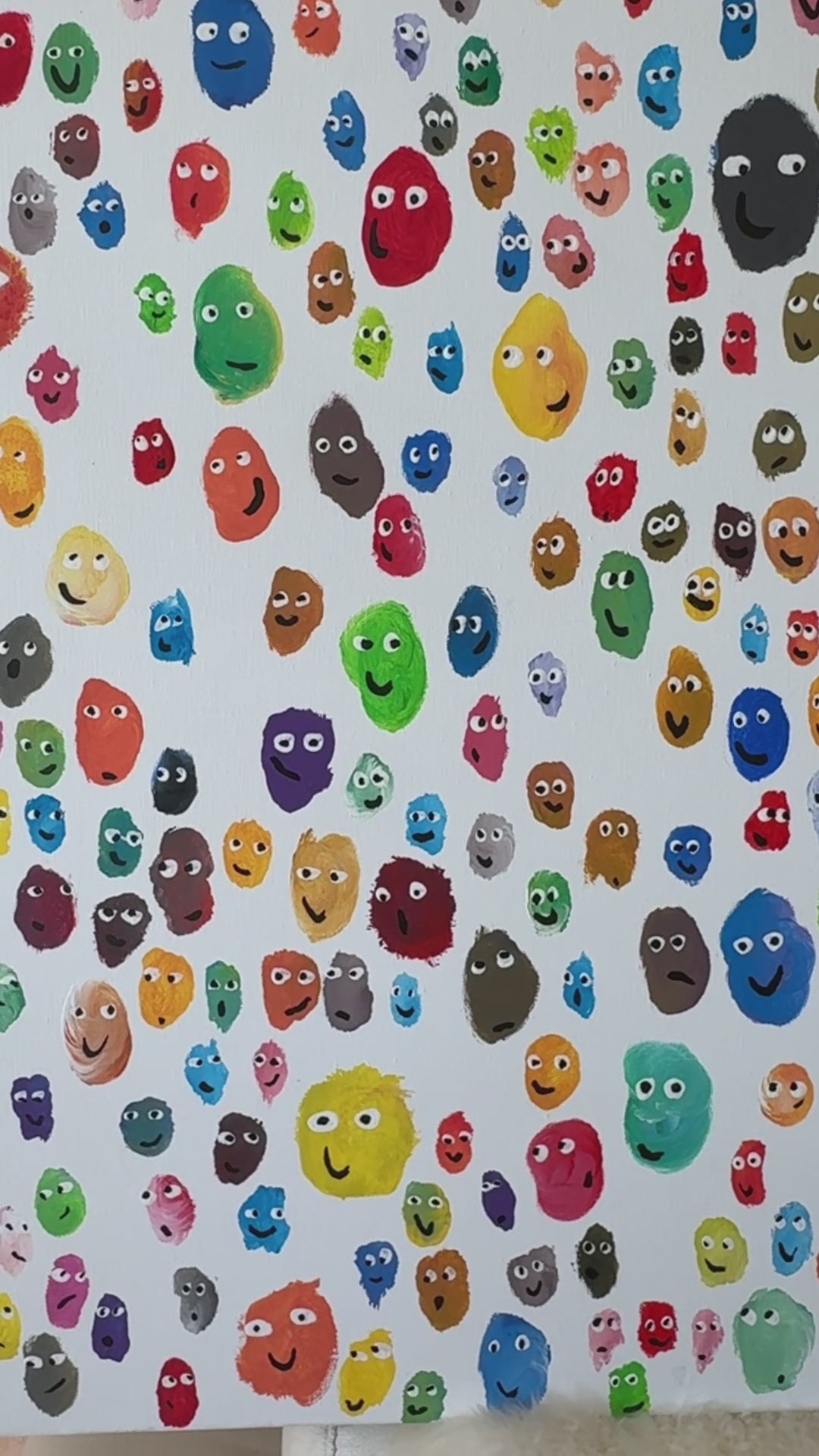 Ode to Joy! - multicoloured smiling faces, Large chunky original Acrylic painting 102 x 102 x 4cm