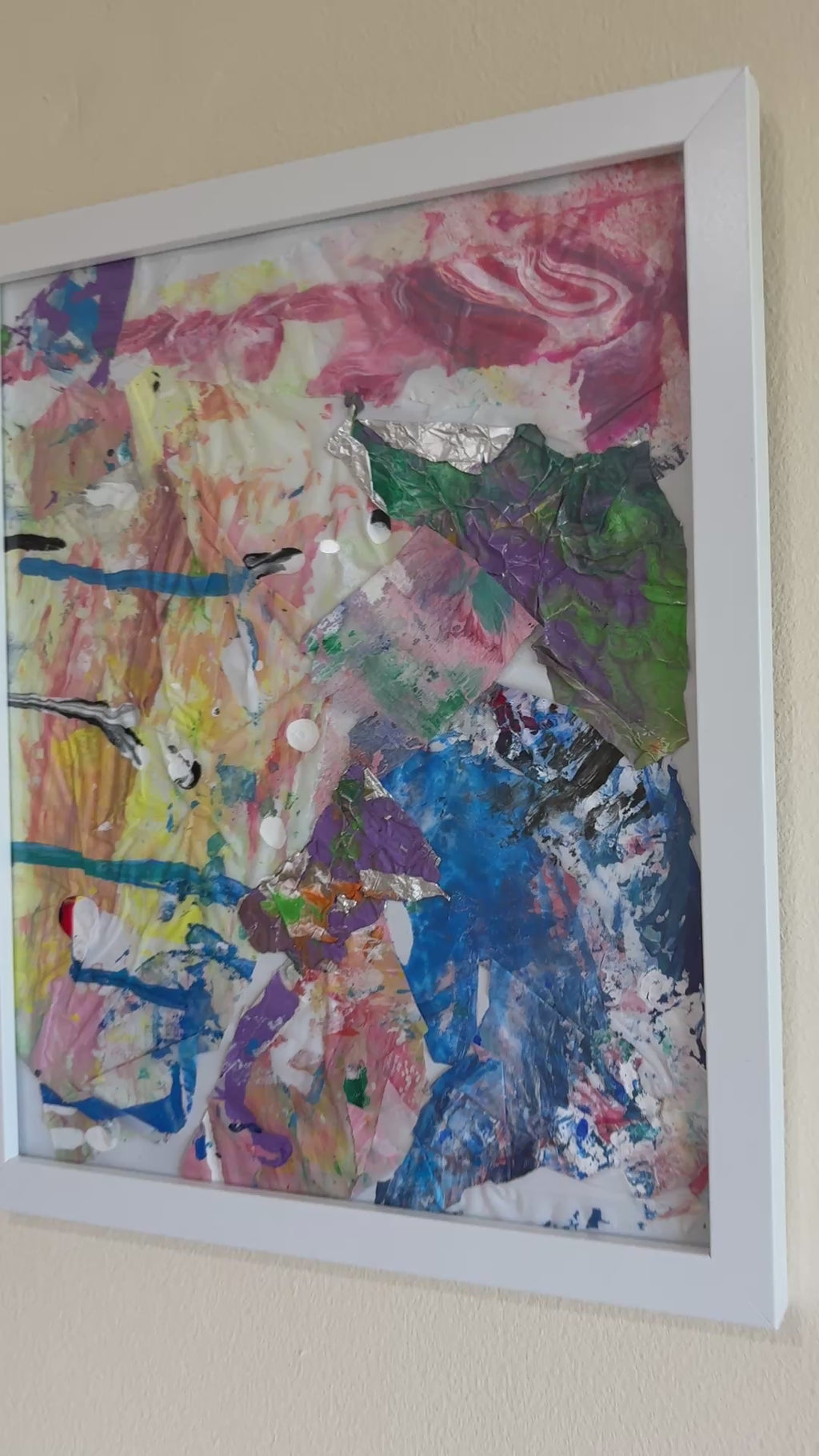 Abstract colour Collages (3) - Mix media acrylic painted, Framed: 22.3cm x 27.4cm