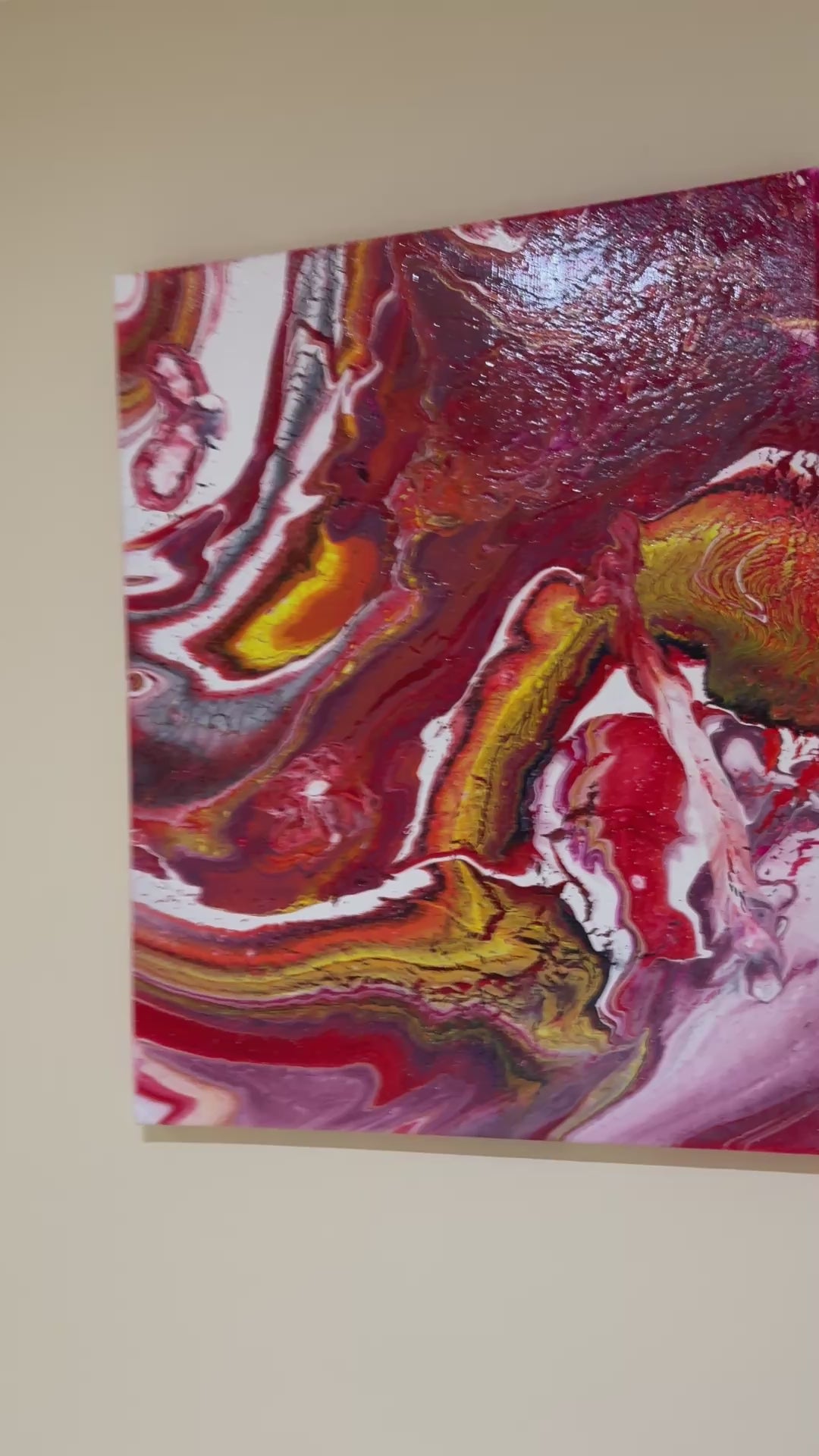 Red jammy riot Splash 1 - Original Painting, acrylic paint pour. 51 x 40.5 cm