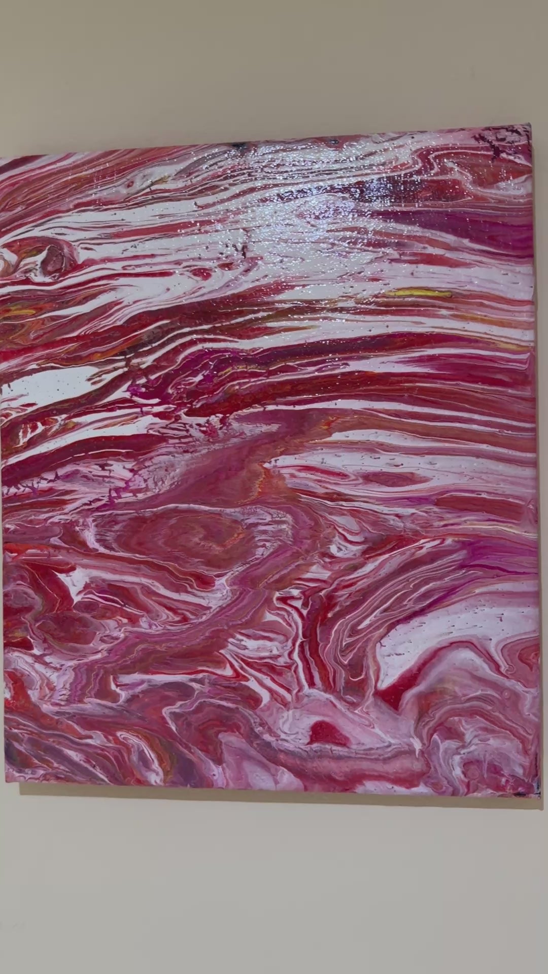 Creamy Jammy red riot Splash - Original Abstract Painting, acrylic paint pour. 30 x 25.5 cm
