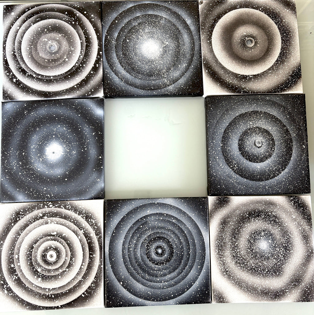 Space Warping - a set of 8 small space paintings 20 x 20cm