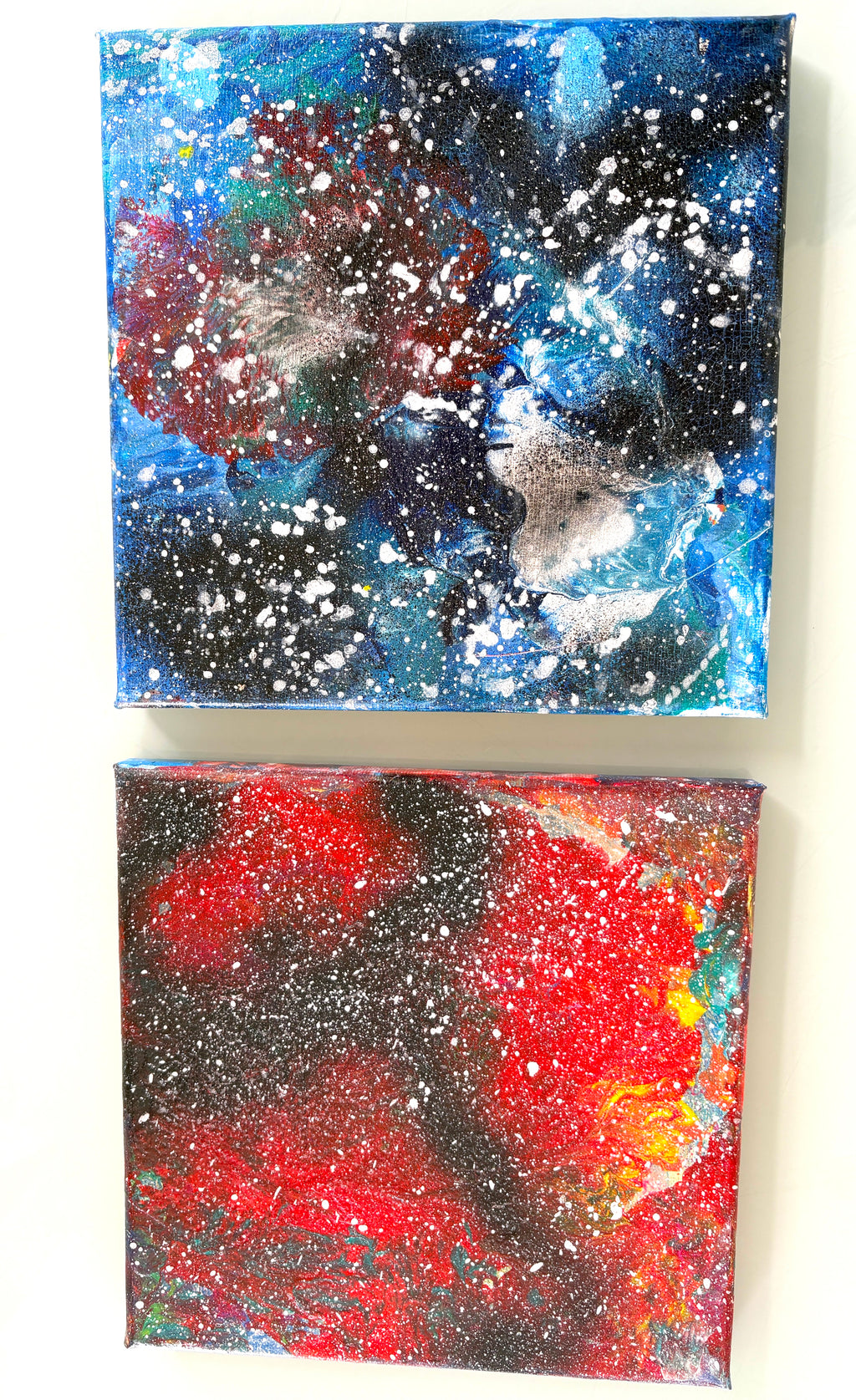 "Space Hot  / Space Cold" - Two Original Acrylic paintings - 20 x 20 cm