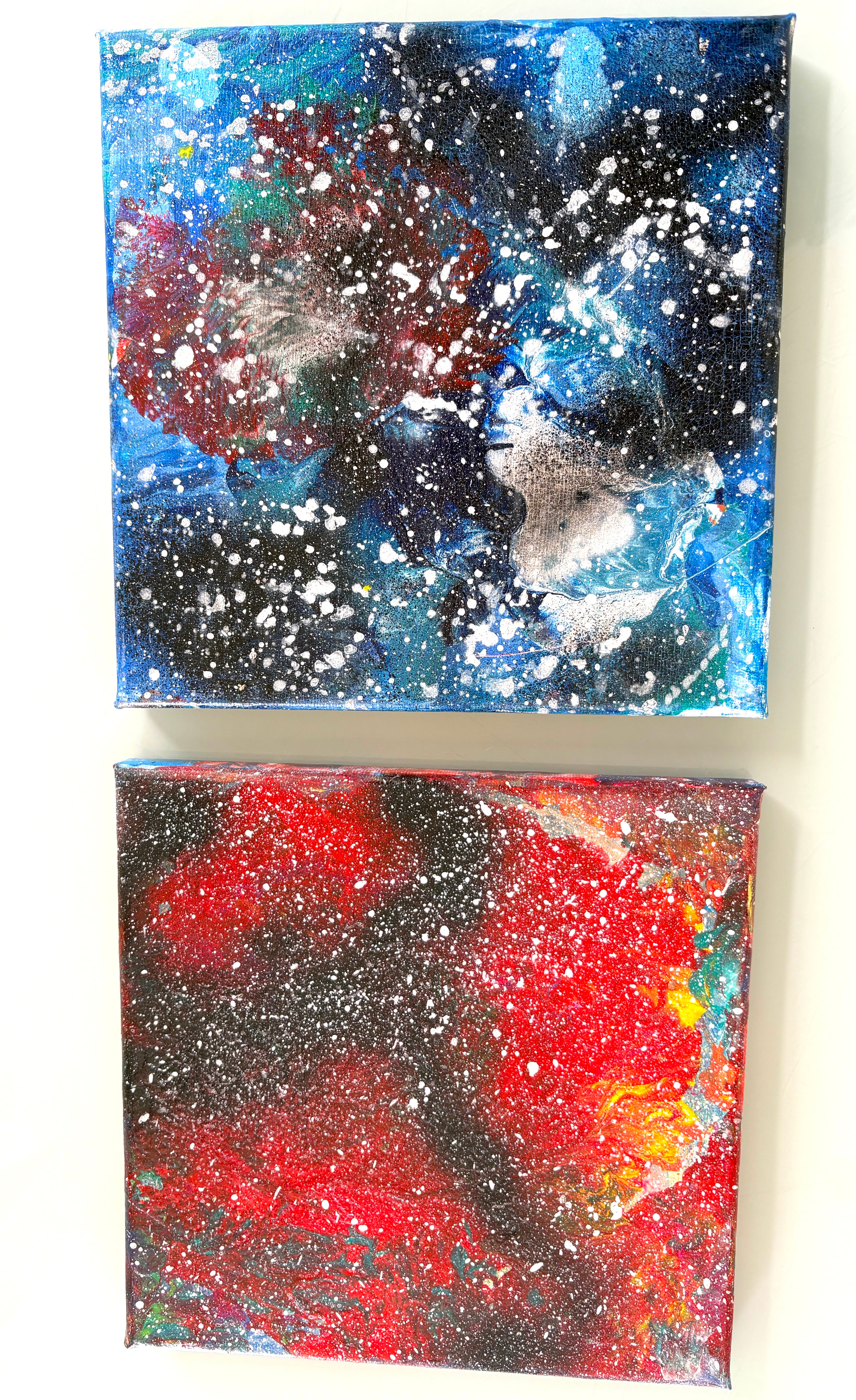 "Space Hot  / Space Cold" - Two Original Acrylic paintings - 20 x 20 cm